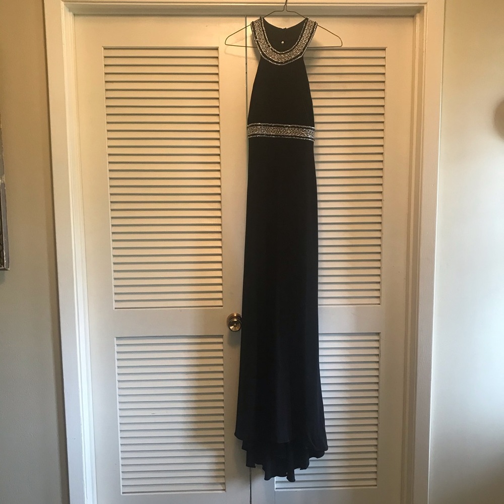 Black high neck long prom dress